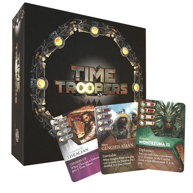 Time Troopers game box with cards displayed on a white background
