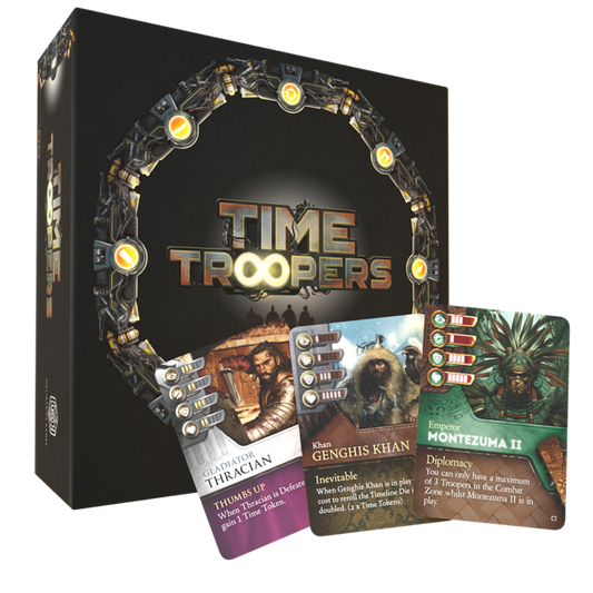 Time Troopers game box with cards displayed on a white background